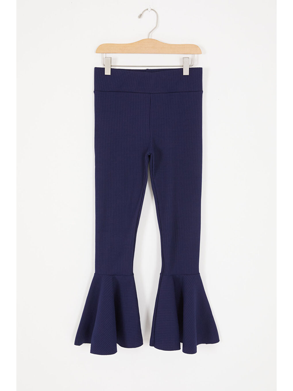 Lacivert Volanlı Fitilli Kız Çocuk  Düz Tayt 16875-3