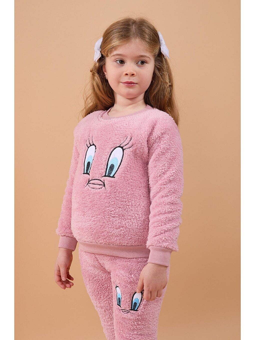 Kız Çocuk Pembe Peluş Takım - 23797-1