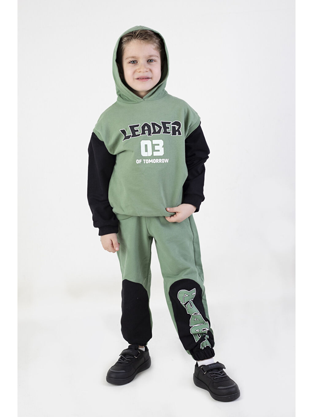 Harika KIDS Yeşil Erkek Çocuk Leader Baskılı Örme Basic Eşofman Takımı - 3