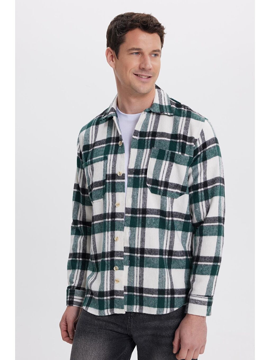 Karışık Erkek Regular Fit Klasik Kesim Çift Cepli Kışlık Oduncu Kareli Gömlek-1