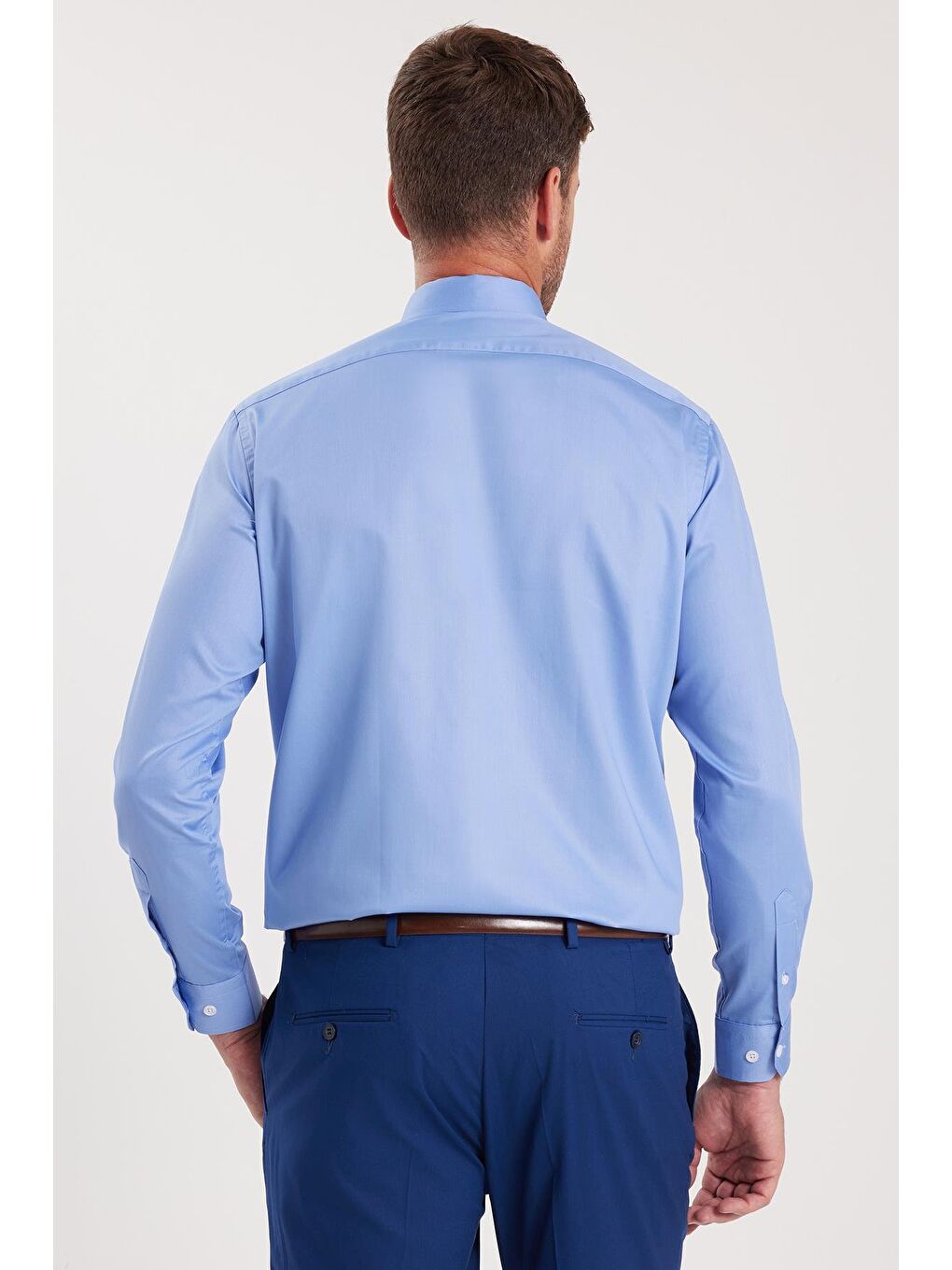 Erkek Regular Fit Mavi Non-Iron Pamuklu Doğa Dostu Ekoteks Belgeli Ütü Gerektirmez Gömlek-6