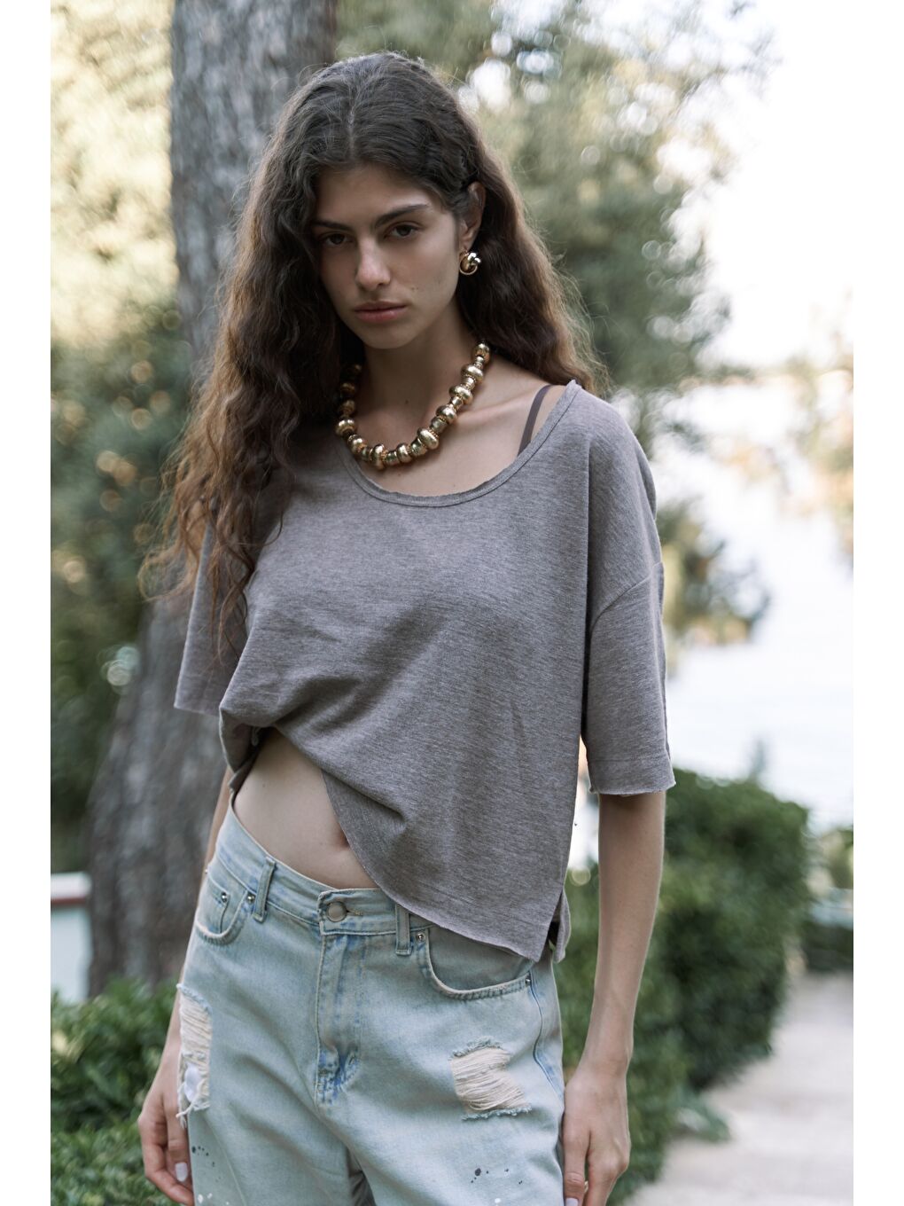 Bej Ripley Yarım Kol Vizon T-Shirt-1