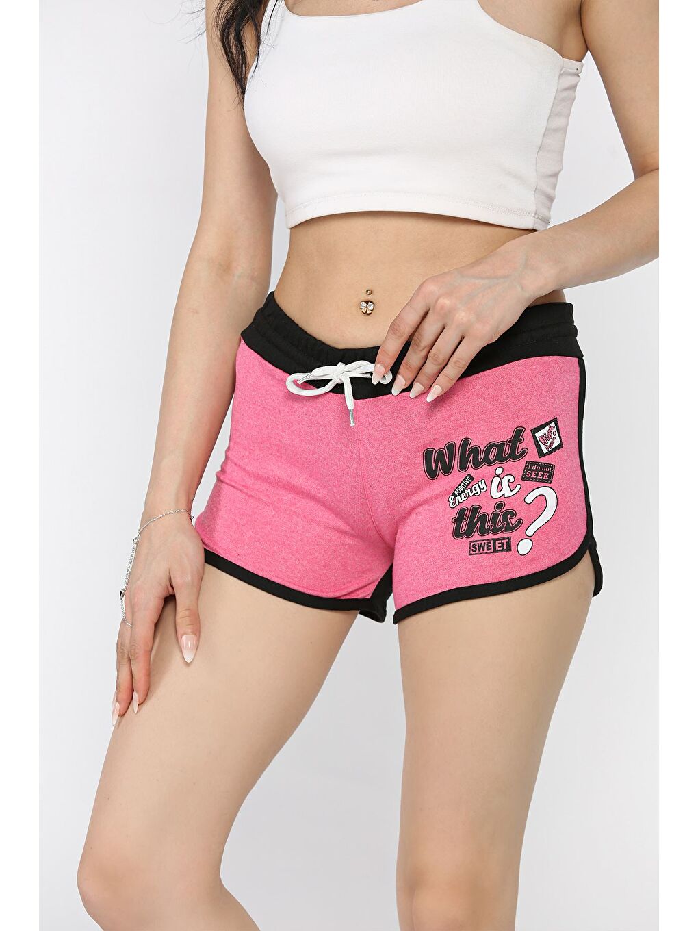 Fuşya Kadın Biyeli Baskılı Mini Şort-1