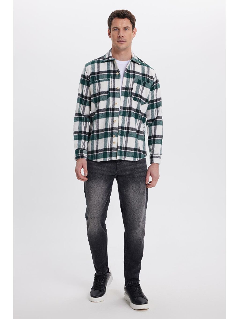 Karışık Erkek Regular Fit Klasik Kesim Çift Cepli Kışlık Oduncu Kareli Gömlek-3