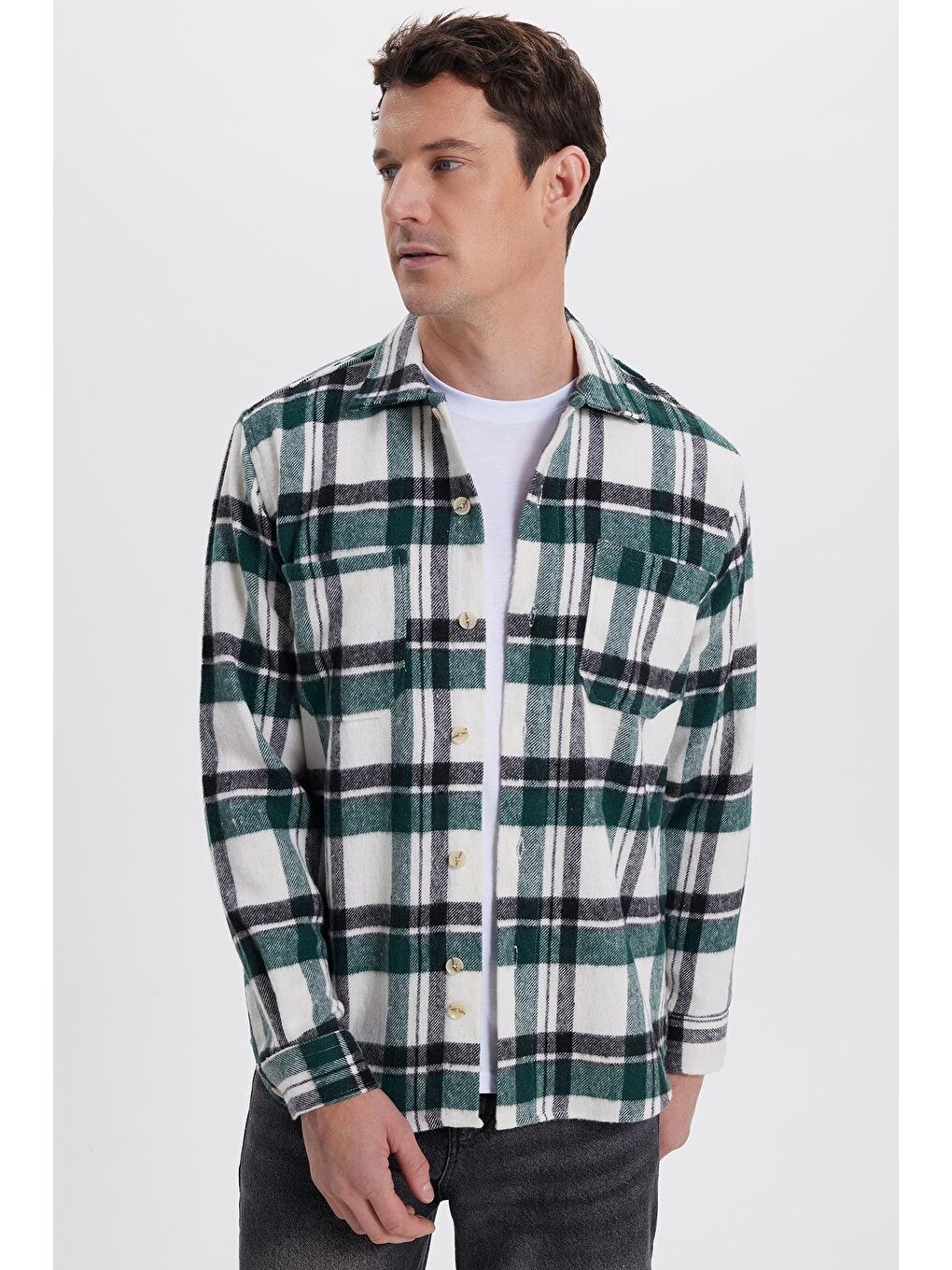 Karışık Erkek Regular Fit Klasik Kesim Çift Cepli Kışlık Oduncu Kareli Gömlek-4