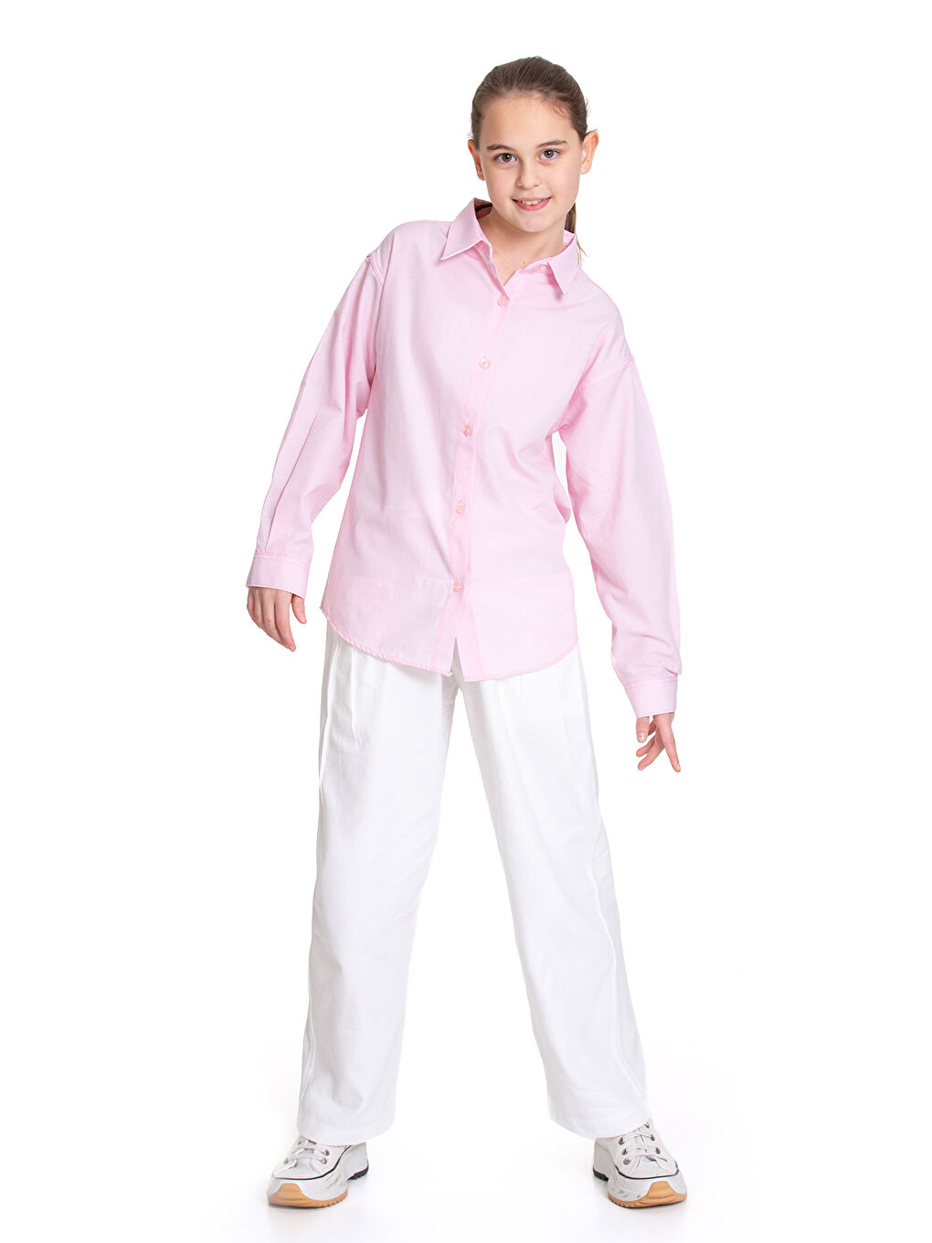 Pembe Kız Çocuk Gömlek ve Pantolonlu Alt-Üst Takım P1155-2