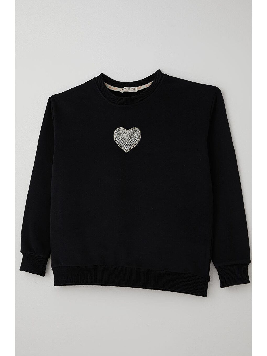 Kız Çocuk Sweatshirt Işıltılı Kalp Masalı İnci İşlemeli Siyah (9-14 Yaş)-2