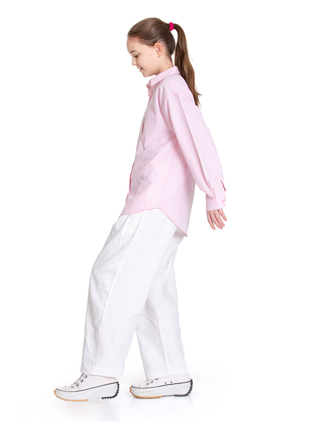 Pembe Kız Çocuk Gömlek ve Pantolonlu Alt-Üst Takım P1155-3