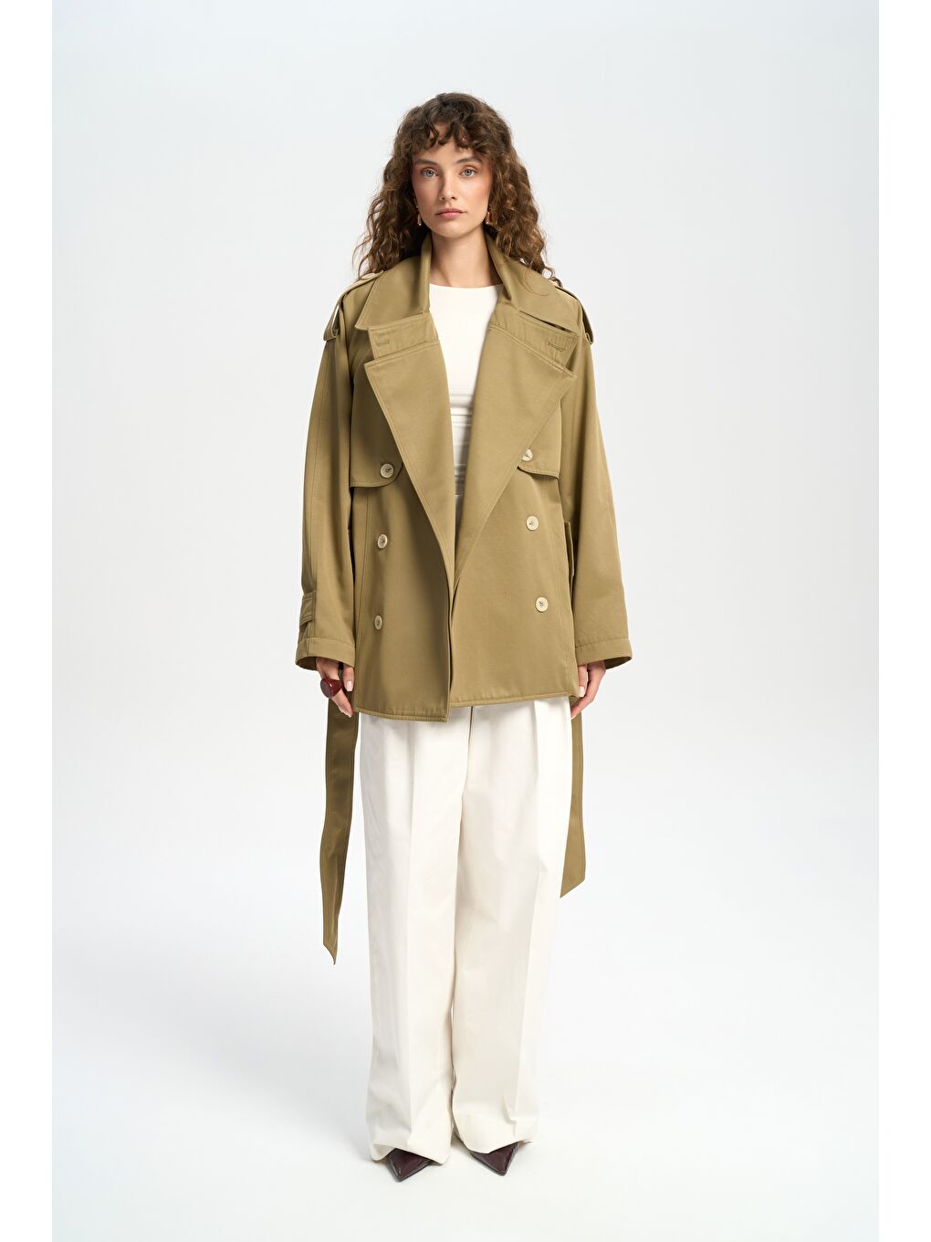 Tyra Haki Kemerli Kısa Trençkot-1