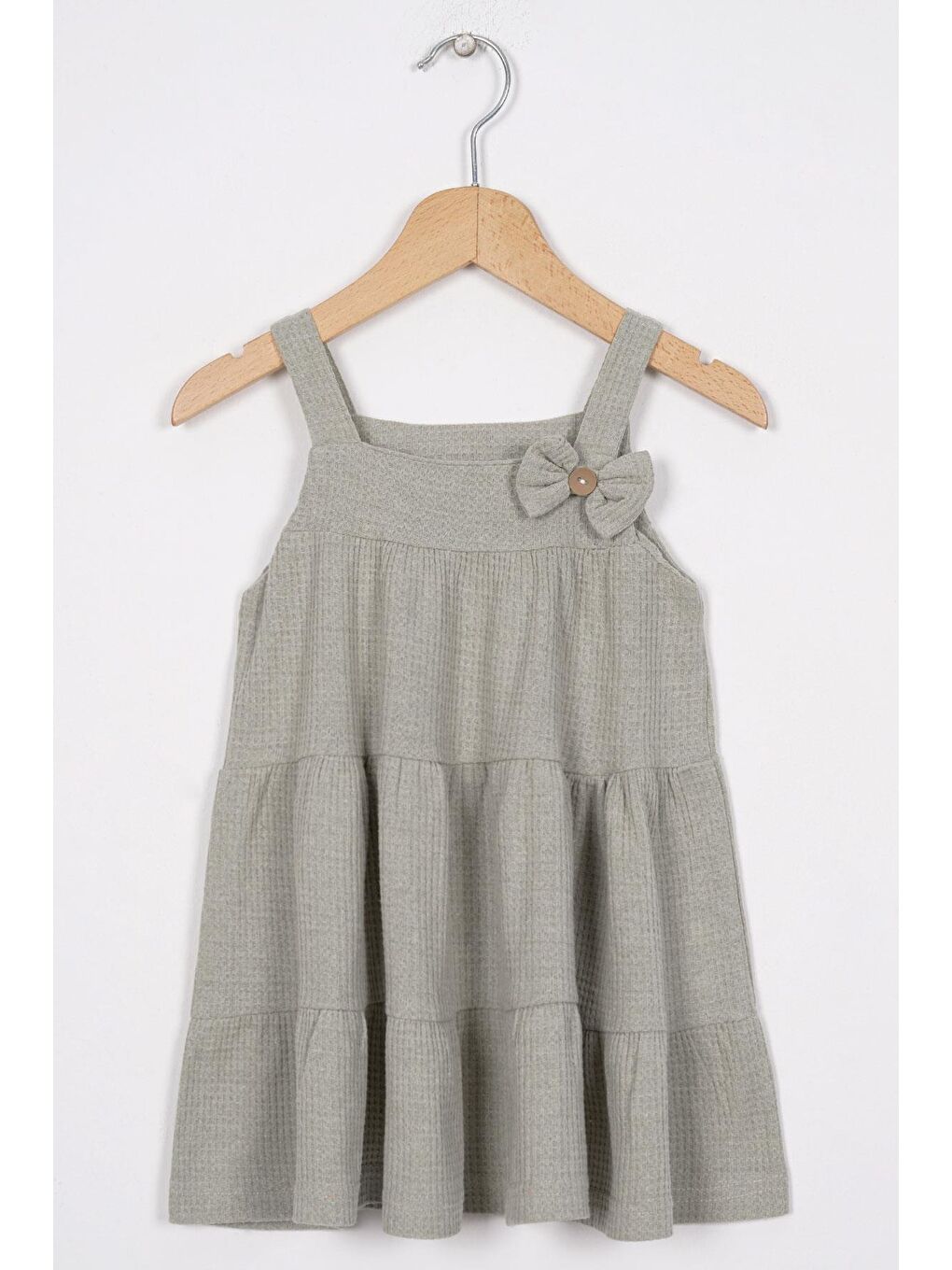 Fiyonk Detaylı Çagla Yeşil Renk Kız Çocuk Elbise