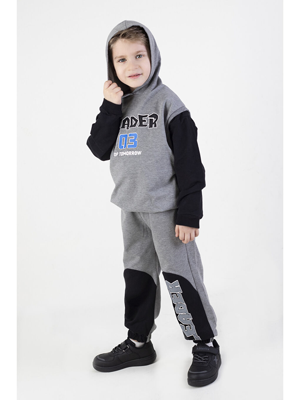 Harika KIDS Gri Erkek Çocuk Leader Baskılı Örme Basic Eşofman Takımı - 3