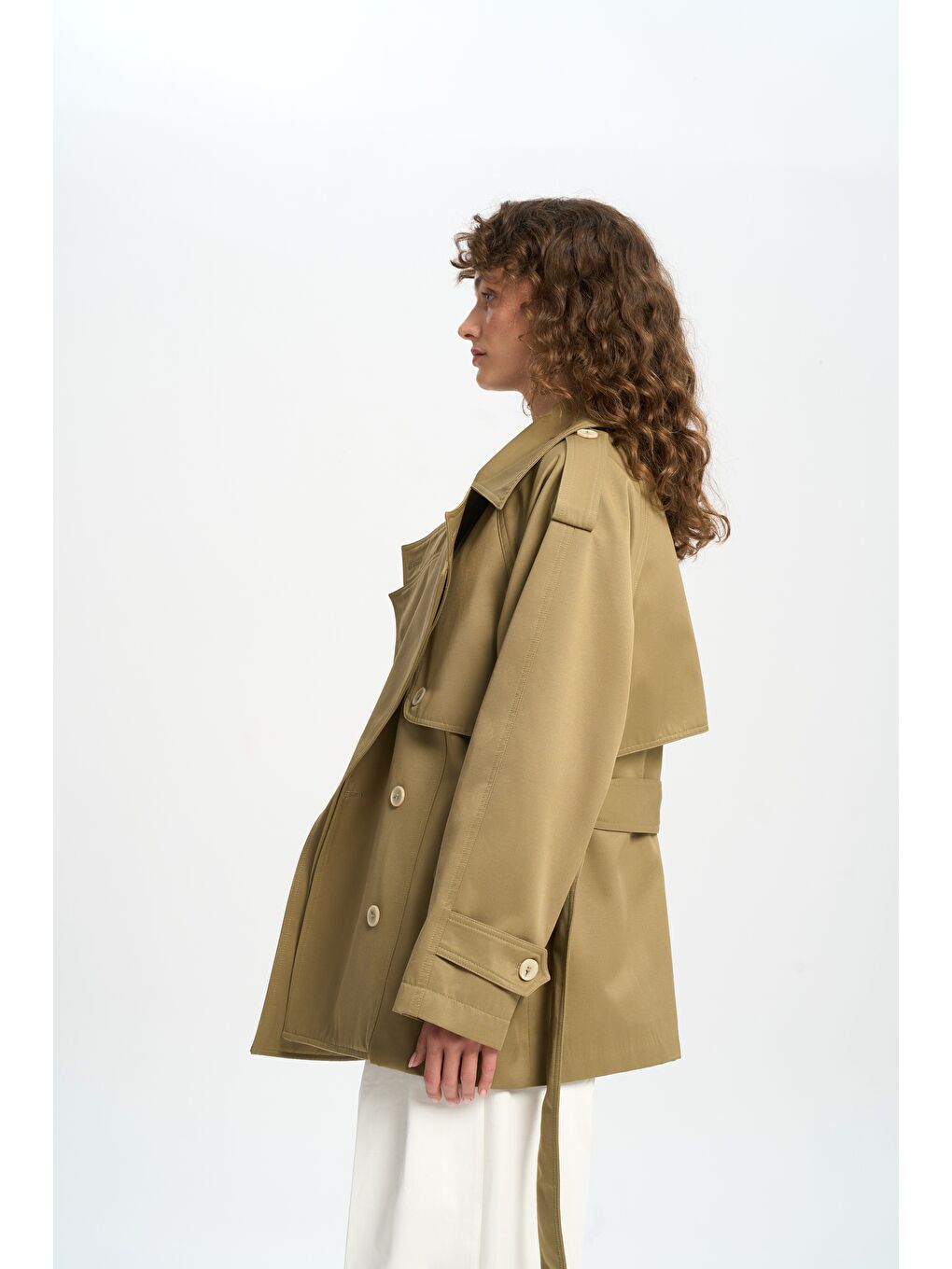 Tyra Haki Kemerli Kısa Trençkot-3