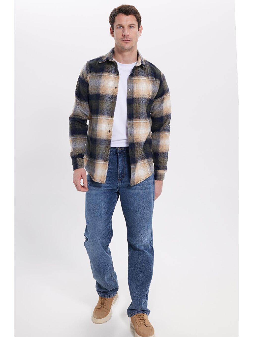 Lacivert Erkek Slim Fit Dar Kesim Kareli Kışlık Oduncu Gömlek-2