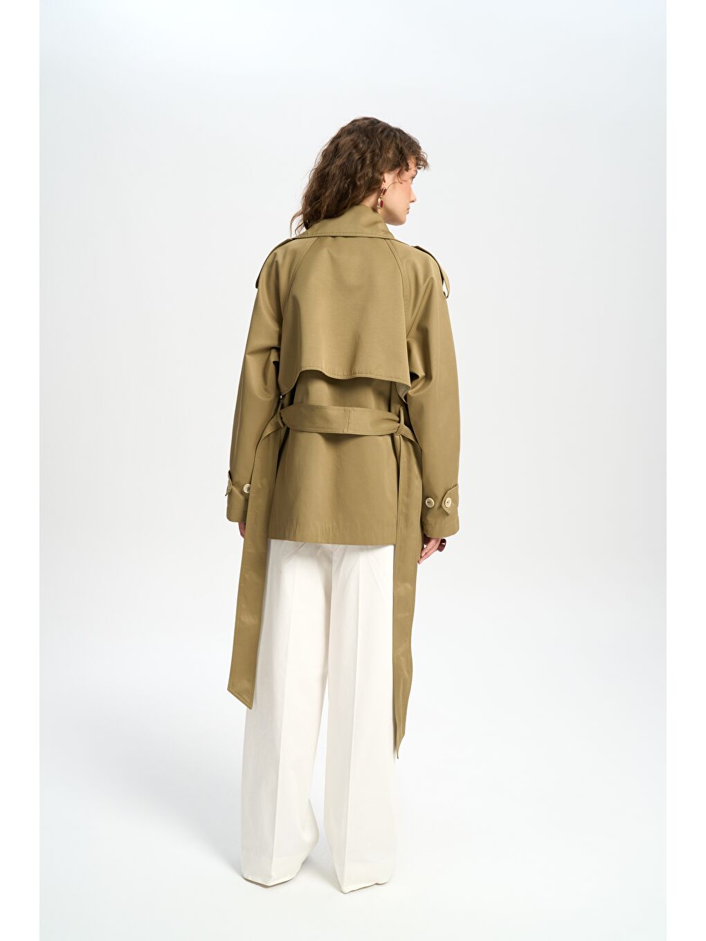 Tyra Haki Kemerli Kısa Trençkot-4