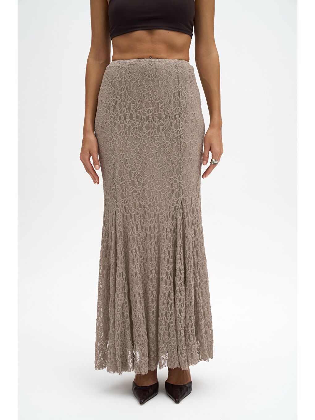 Bej Veylia Uzun Vizon Dantel Etek-1