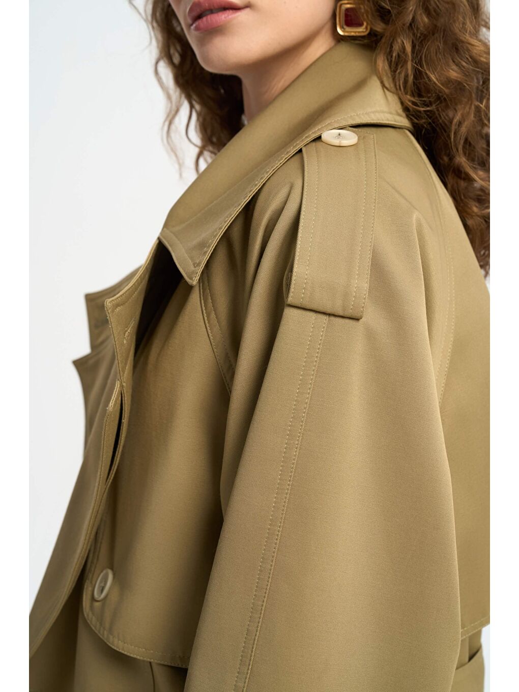 Tyra Haki Kemerli Kısa Trençkot-6