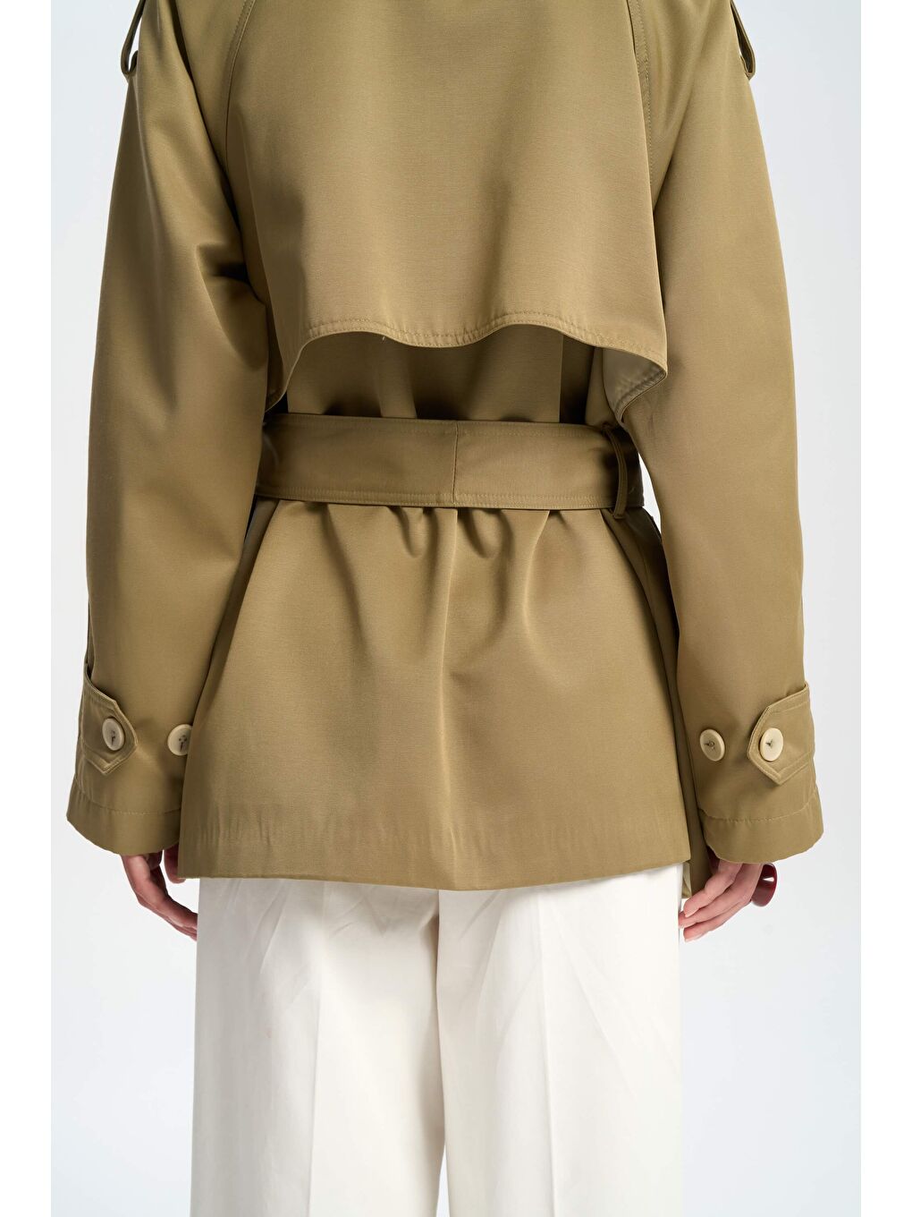 Tyra Haki Kemerli Kısa Trençkot-7