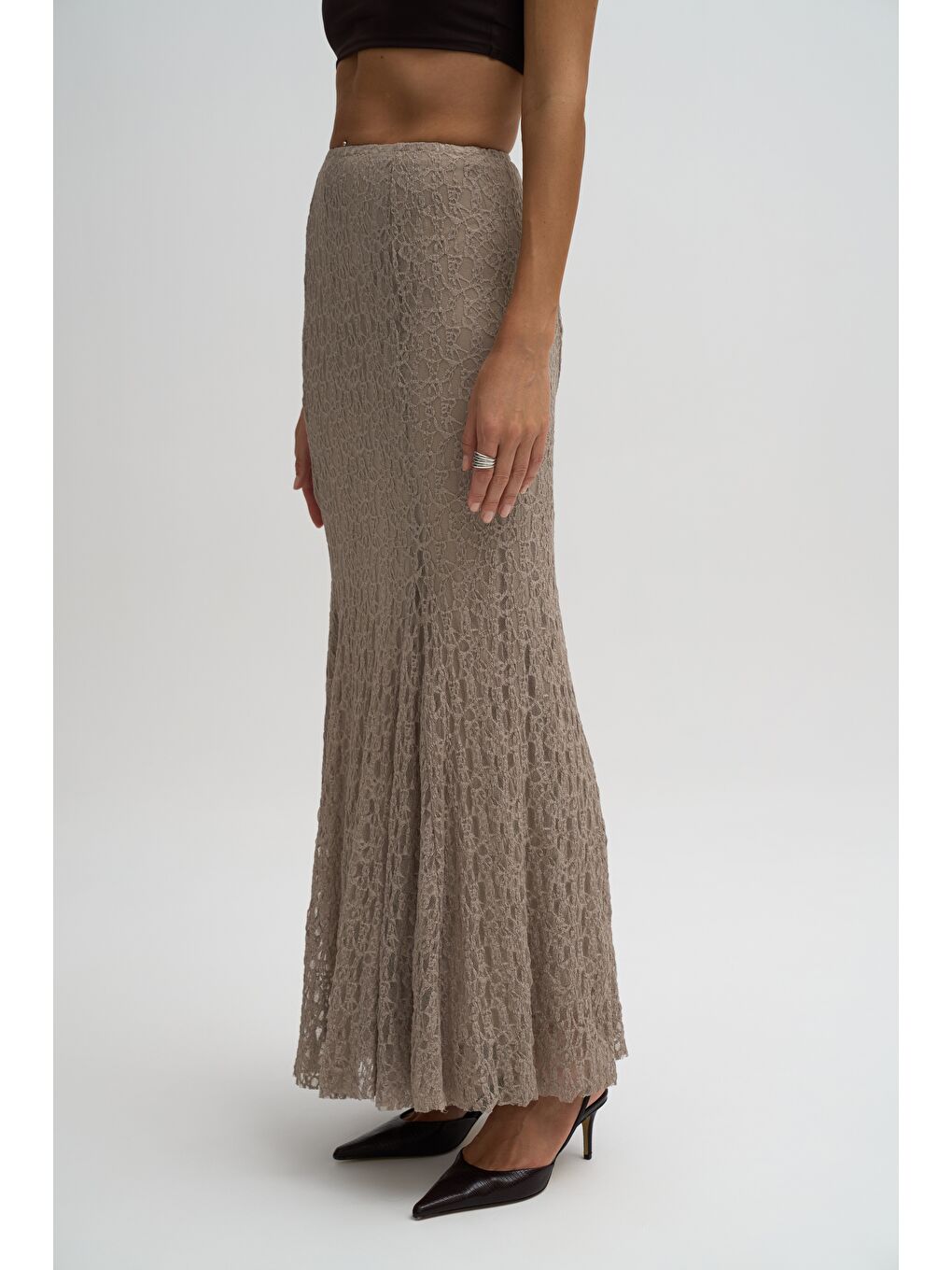 Bej Veylia Uzun Vizon Dantel Etek-2