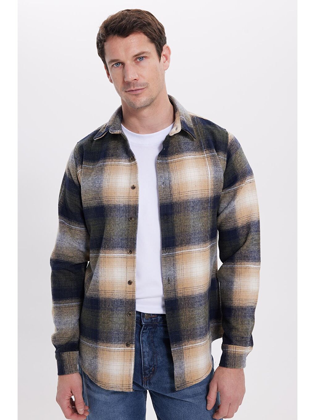 Lacivert Erkek Slim Fit Dar Kesim Kareli Kışlık Oduncu Gömlek-6