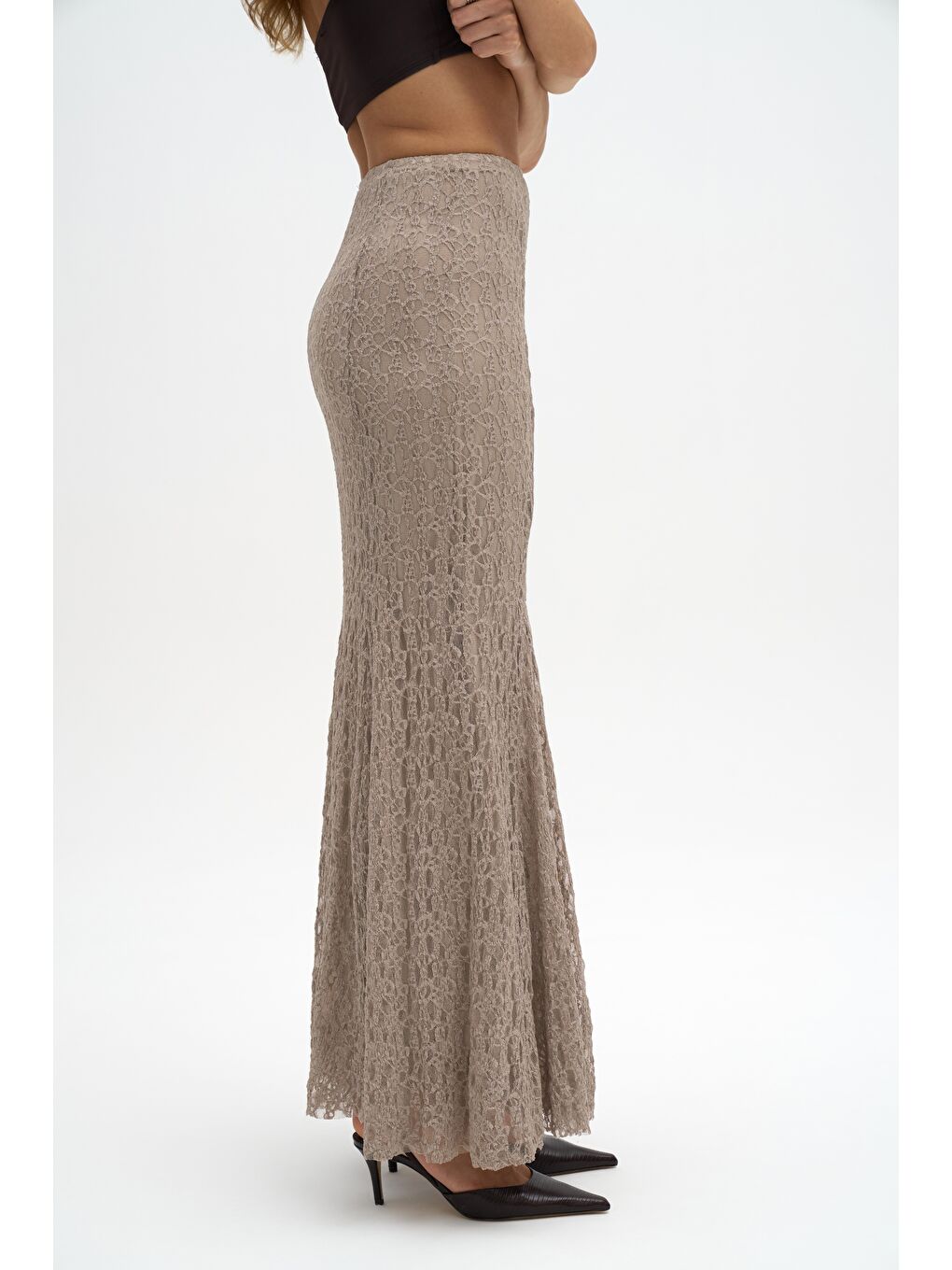 Bej Veylia Uzun Vizon Dantel Etek-5