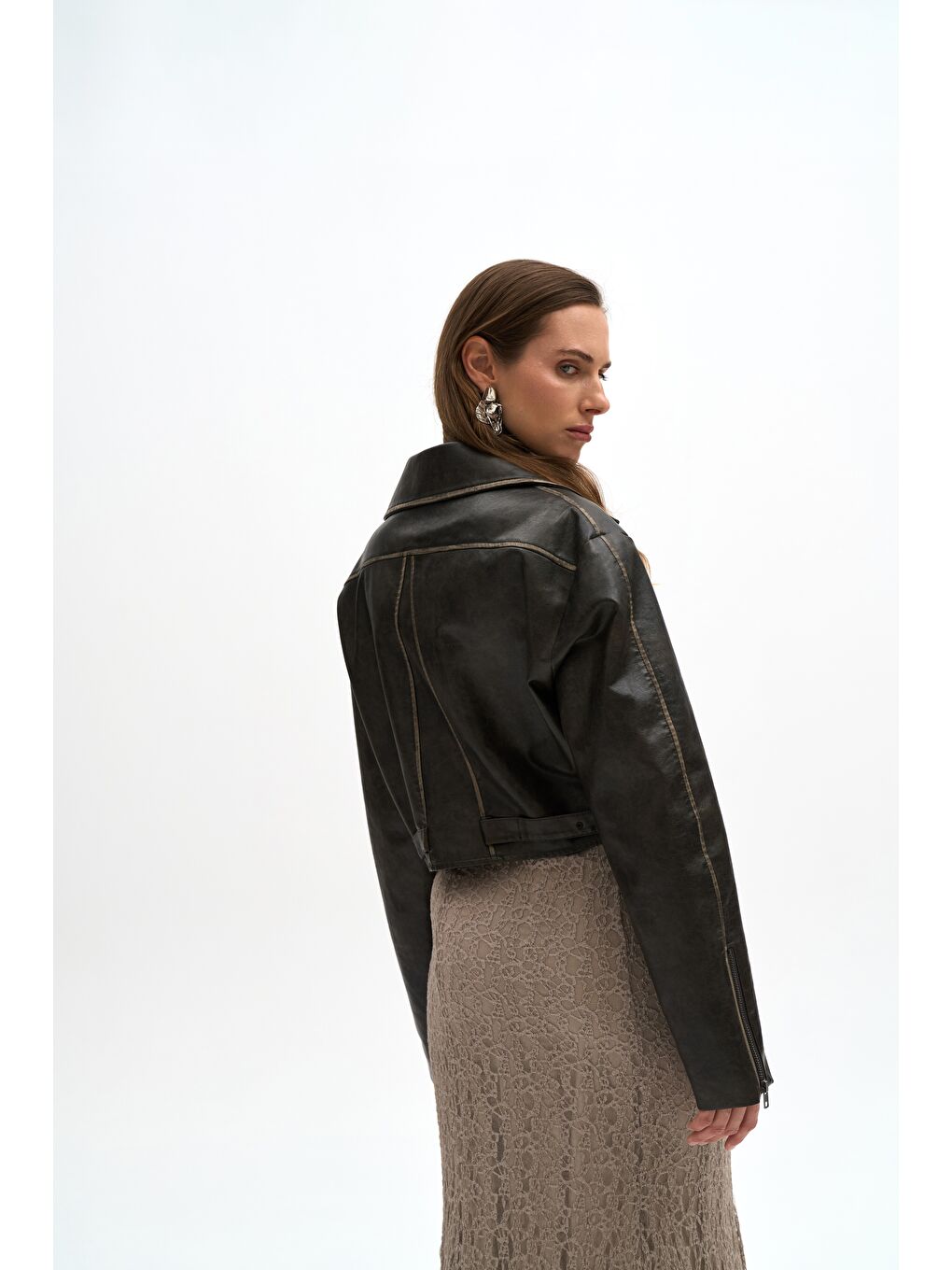 Bej Veylia Uzun Vizon Dantel Etek-6