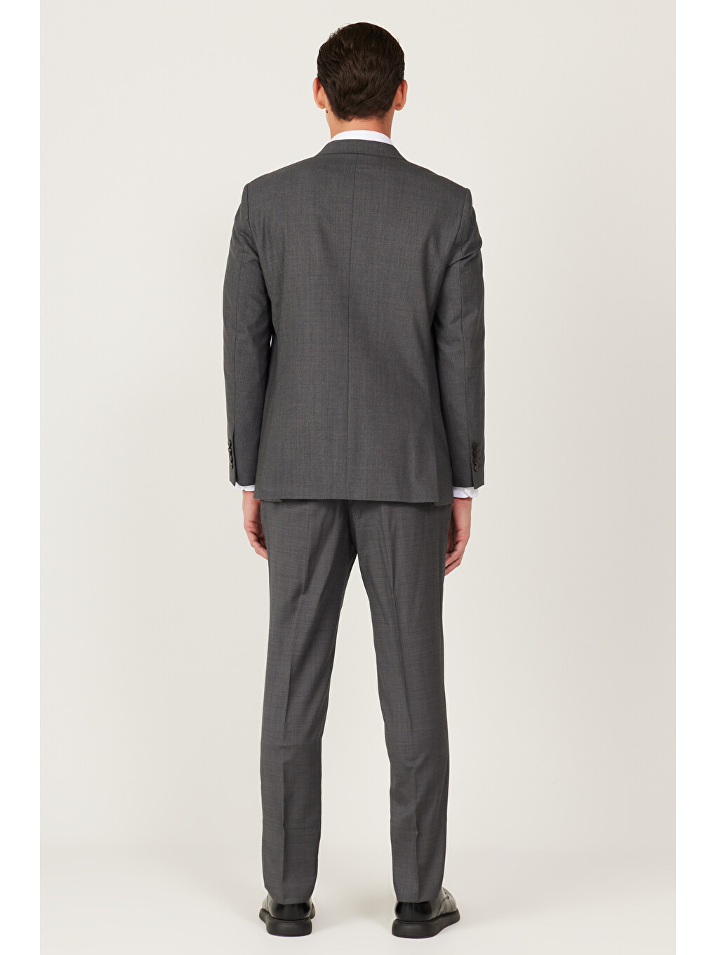 Erkek Antrasit-Siyah Slim Fit Dar Kesim Mono Yaka %100 Yünlü Desenli Takım Elbise-4