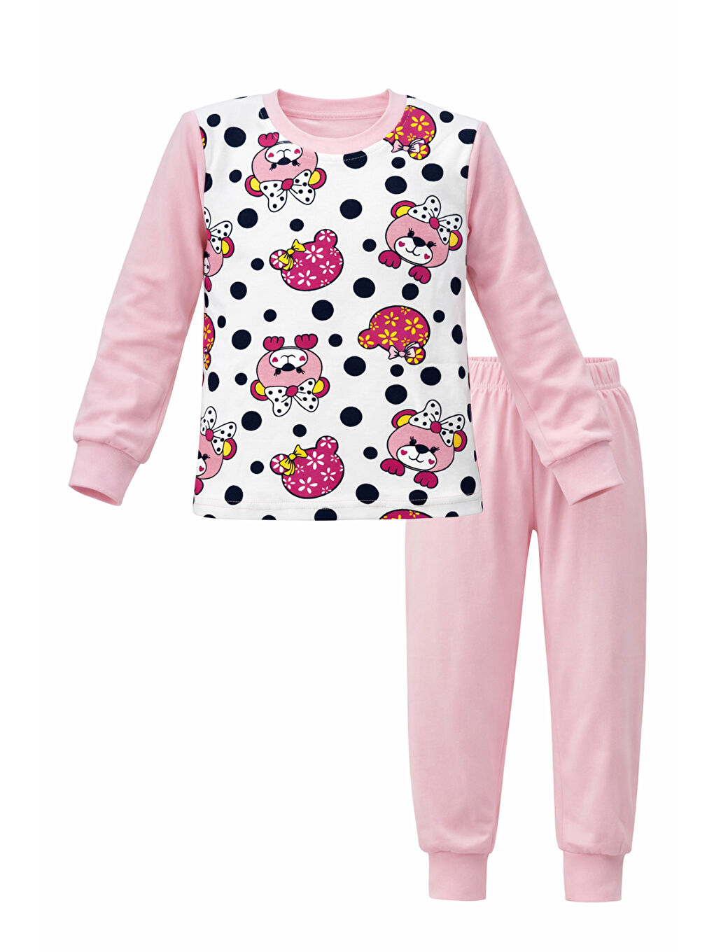 Kız Çocuk Pamuklu Desenli Pijama Takımı 6068-12 Toz Pembe-2