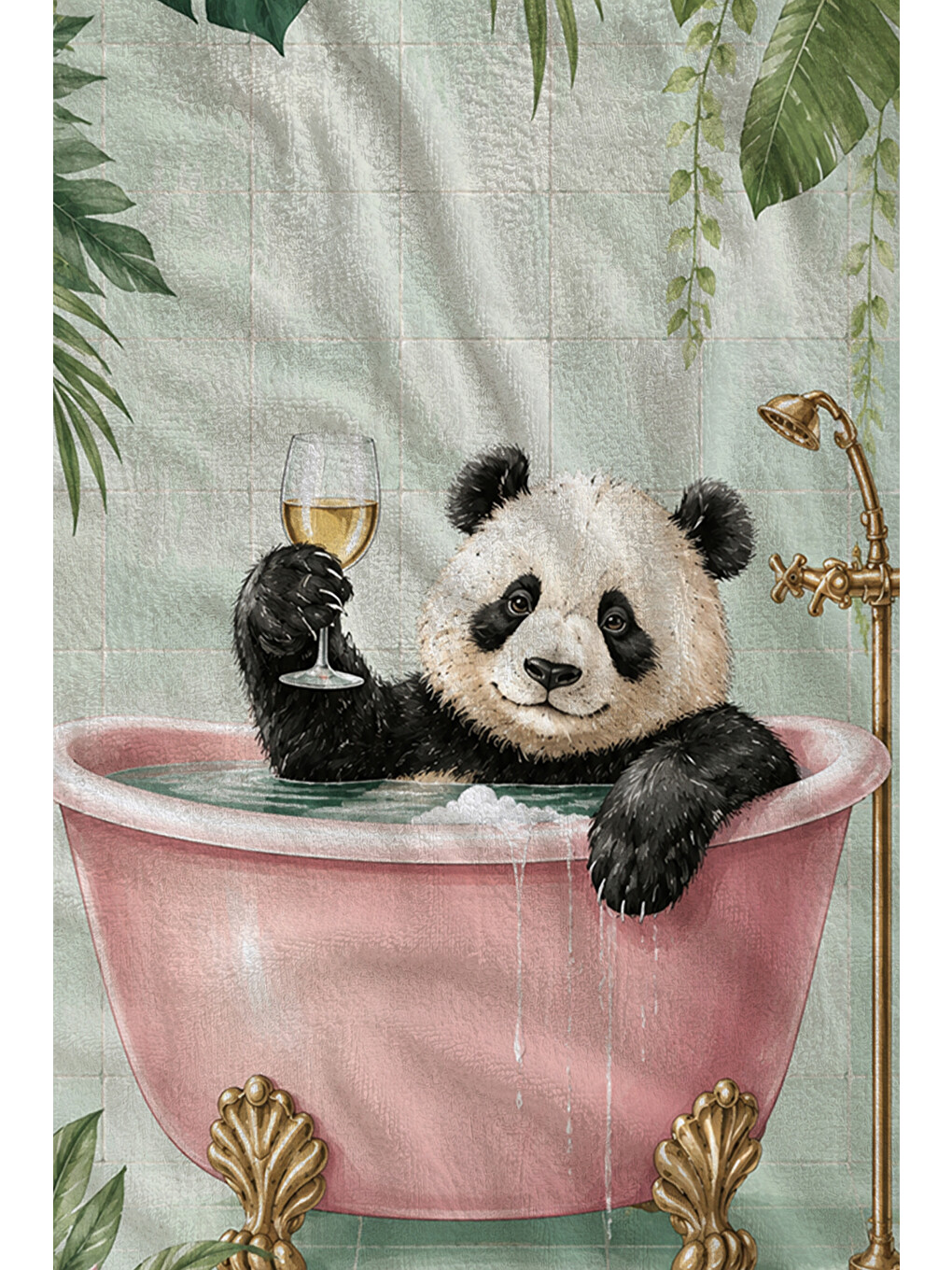 Pembe Pastel Fincanda Panda Çiçekli Botanik Desenli 70x150 Plaj Havlusu - Dijital Baskılı Banyo Havlusu-2