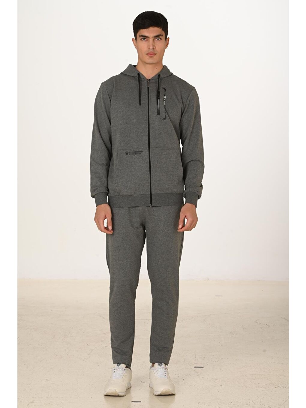 Erkek Pamuklu Kapüşonlu Eşofman Takımı Antrasit M. 5286-A