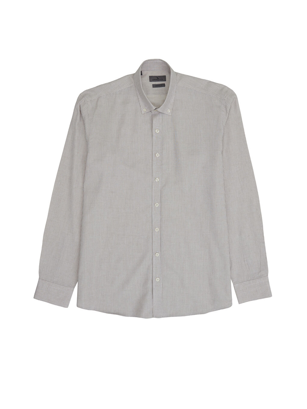 Erkek Bej Comfort Fit Geniş Kesim Düğmeli Yaka Pamuklu Çizgili Gömlek-8