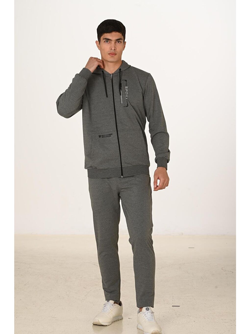 Erkek Pamuklu Kapüşonlu Eşofman Takımı Antrasit M. 5286-A-2