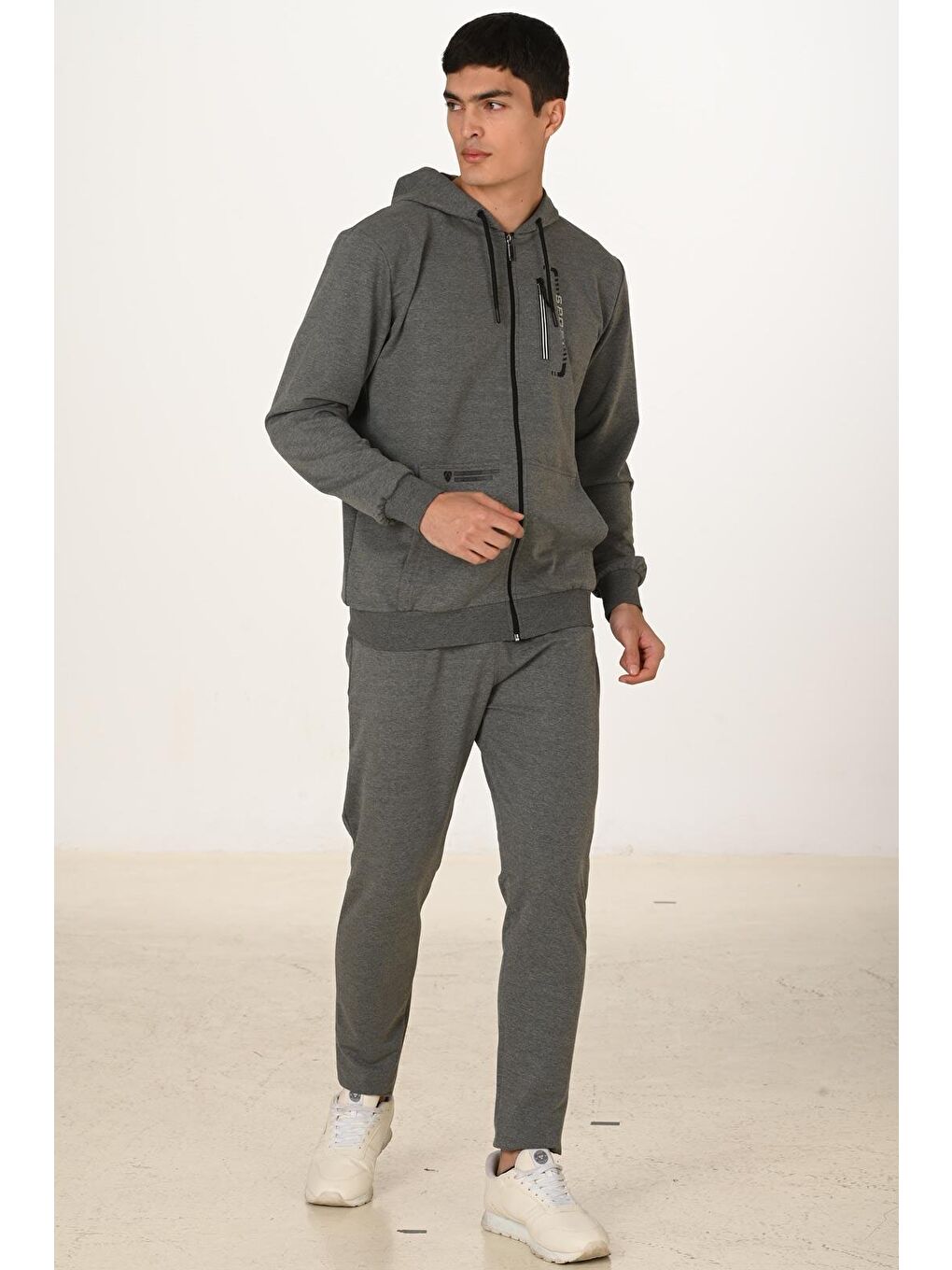 Erkek Pamuklu Kapüşonlu Eşofman Takımı Antrasit M. 5286-A-3