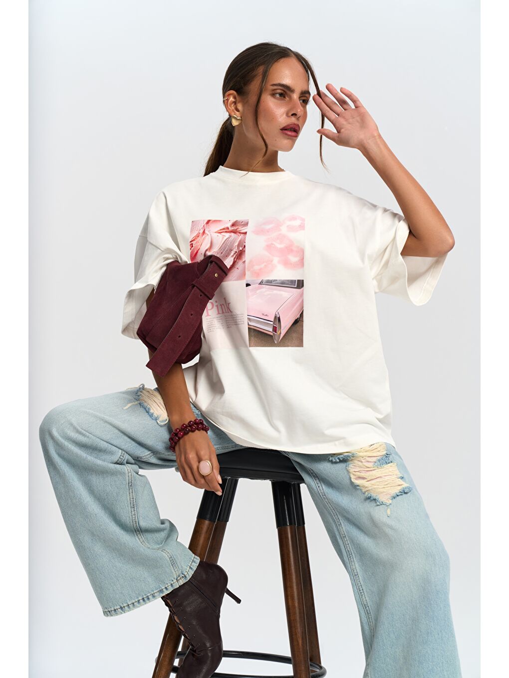 Ice Cream Oversize Beyaz T-Shirt-4