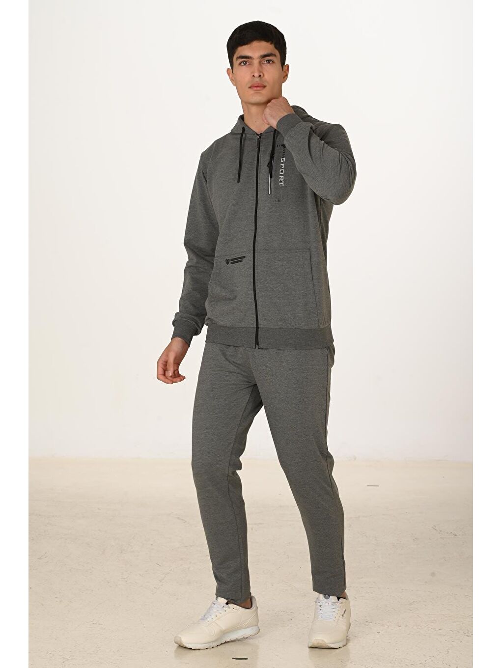 Erkek Pamuklu Kapüşonlu Eşofman Takımı Antrasit M. 5286-A-4