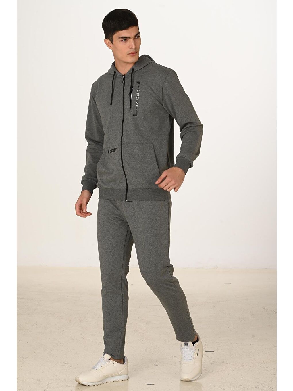 Erkek Pamuklu Kapüşonlu Eşofman Takımı Antrasit M. 5286-A-5