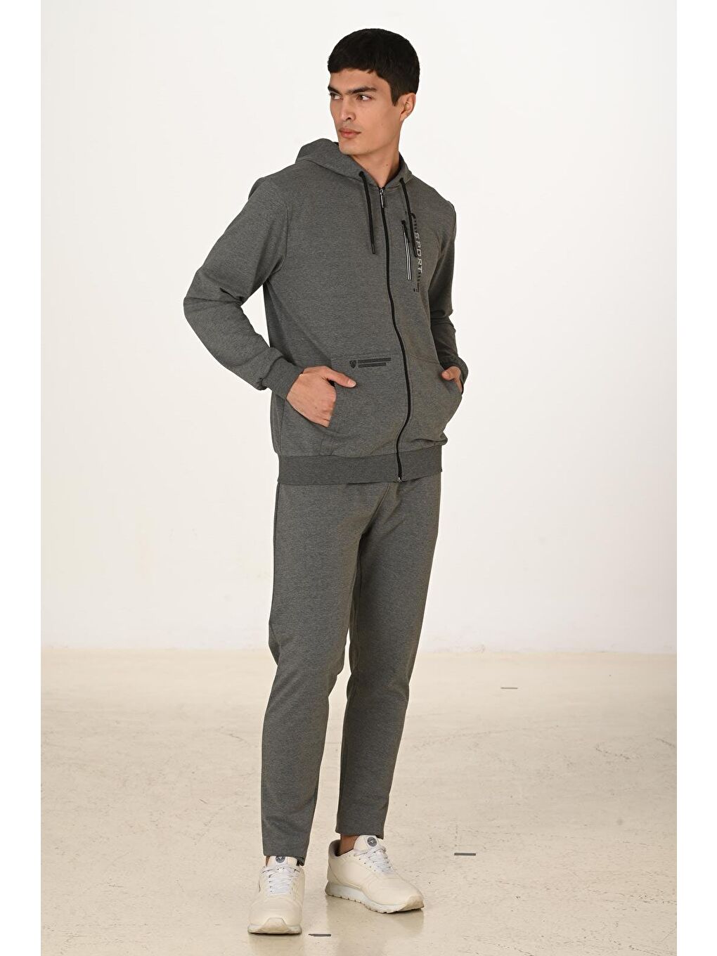 Erkek Pamuklu Kapüşonlu Eşofman Takımı Antrasit M. 5286-A-6