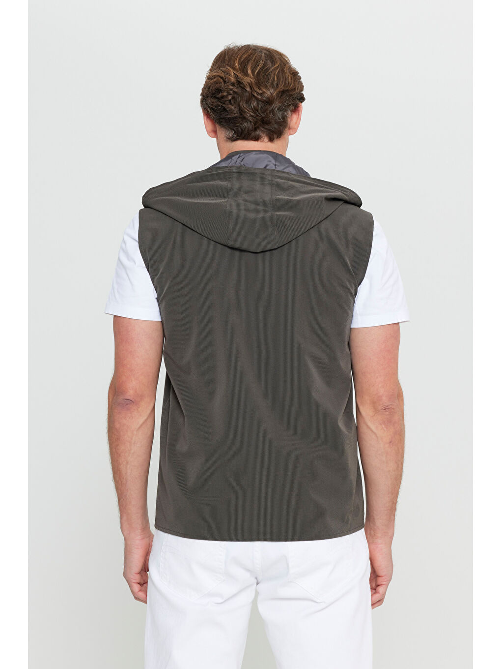 Erkek Haki Standart Fit Normal Kesim Desenli Yelek-5