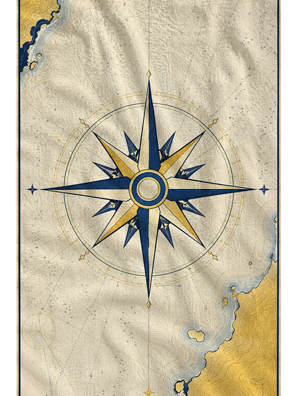 Vintage Pusula Gülü Sarı Deniz Haritası Desenli 70x150 Plaj Havlusu - Dijital Baskılı Banyo Havlusu-2