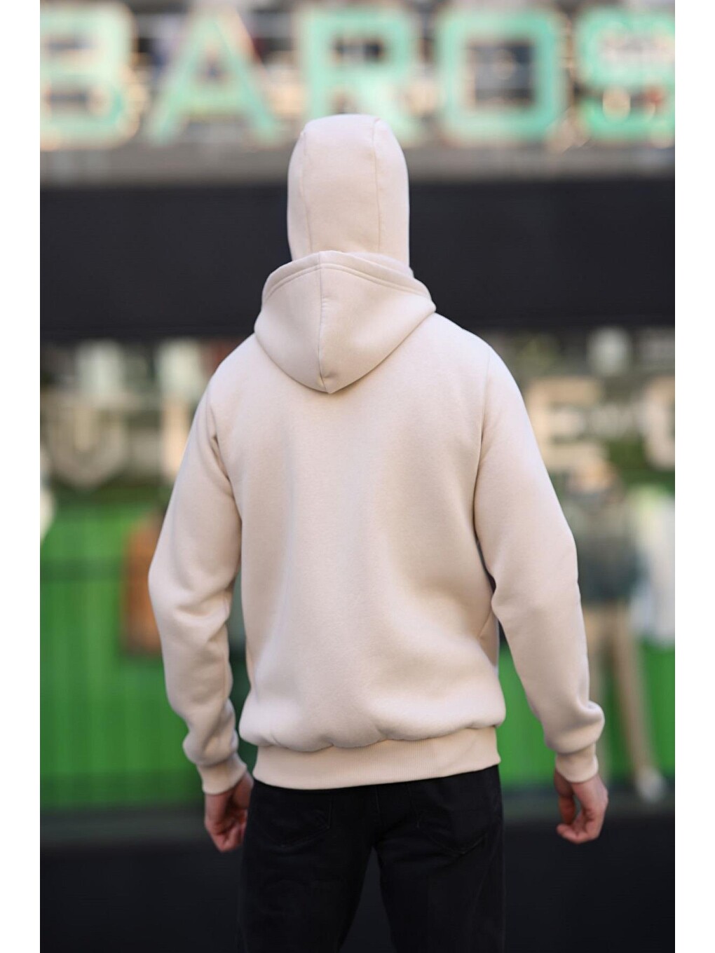 Ekru Ninja Kar Maskeli Kapüşonlu Üç İplik Pamuklu Fermuarlı Unisex Sweatshirt-3