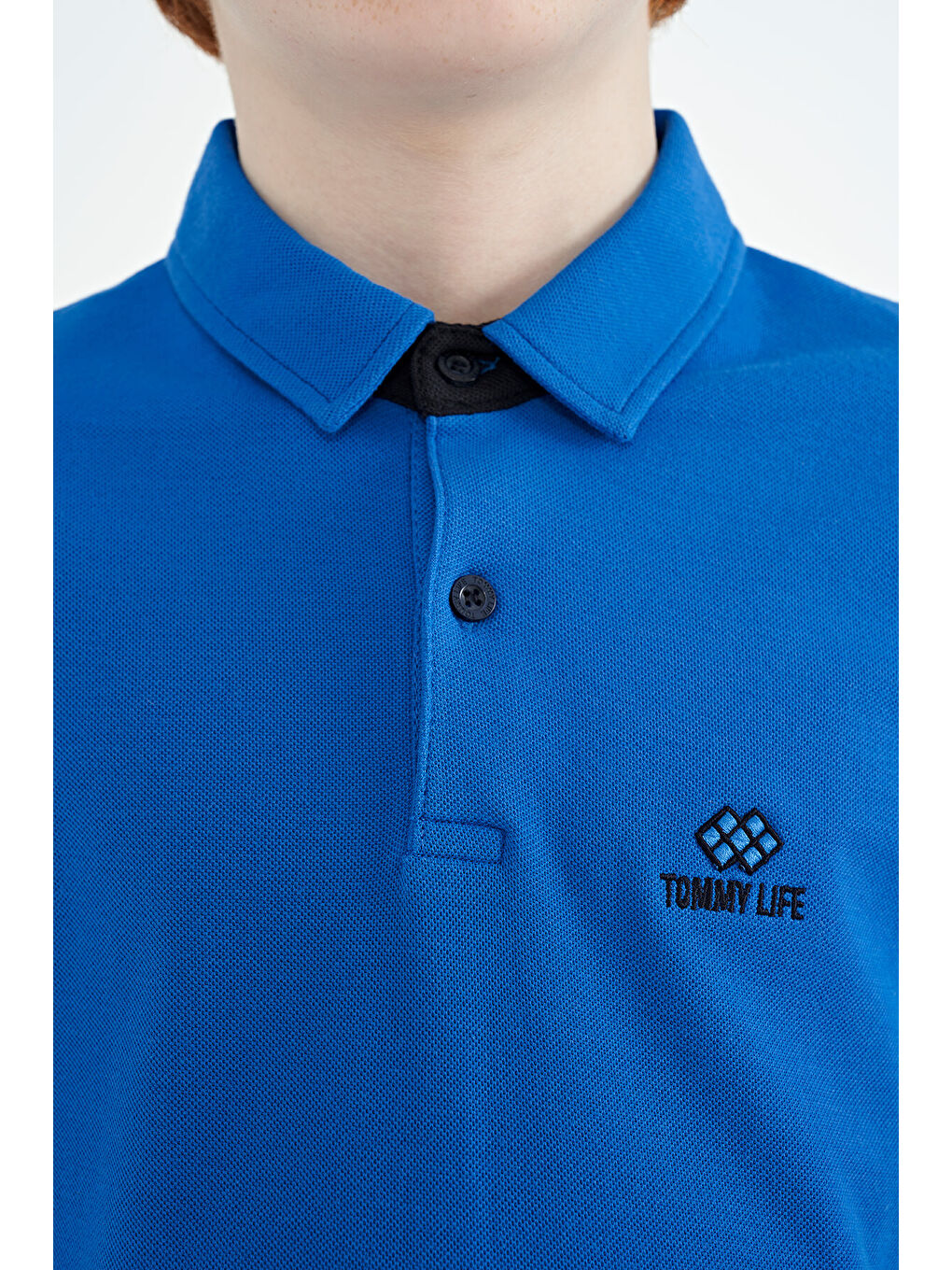 Mavi Saks Kol Baskı Detaylı Standart Kalıp Polo Yaka Erkek Çocuk Tişört - 11093-6