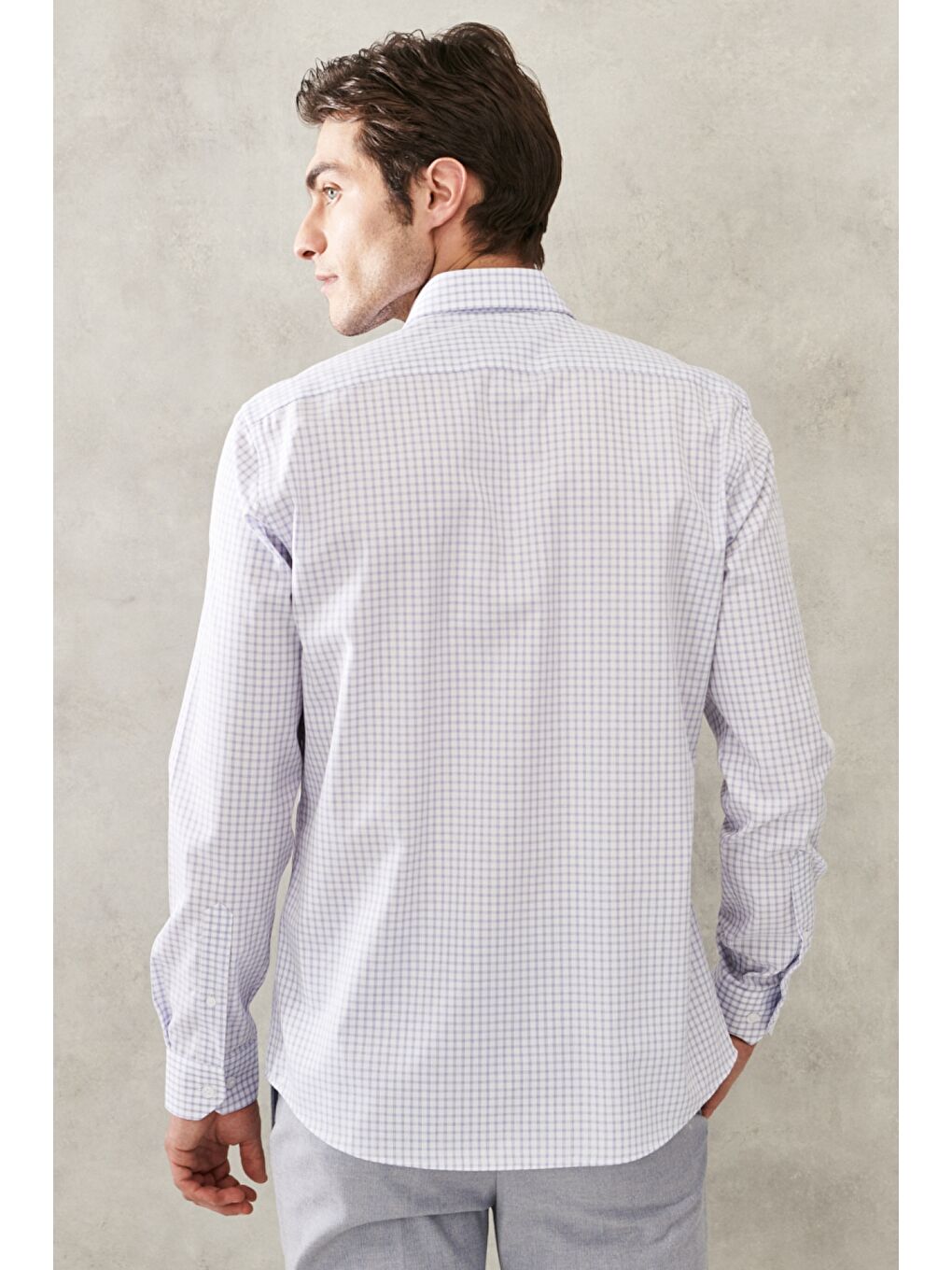 Erkek Beyaz-Mavi Ütü Gerektirmez Taılored Slim Fit Dar Kesim Klasik Yaka %100 Pamuk Non-Iron Gömlek-5