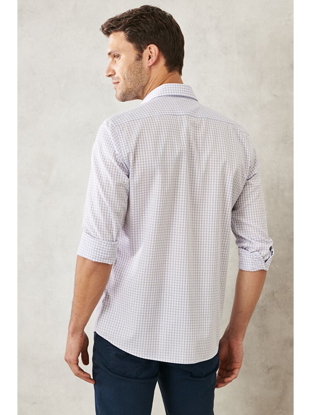 Erkek Beyaz-Mavi Ütü Gerektirmez Taılored Slim Fit Dar Kesim Klasik Yaka %100 Pamuk Non-Iron Gömlek-6