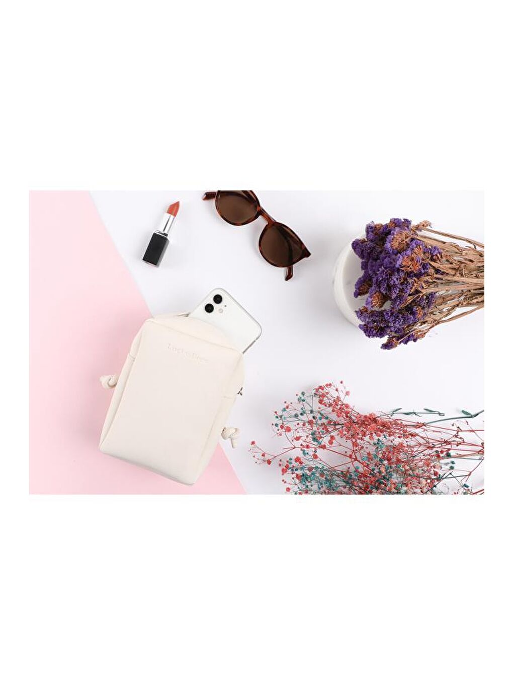 Ekru Çapraz Askılı Fermuarlı Kadın Telefonluk Omuz Çantası-3