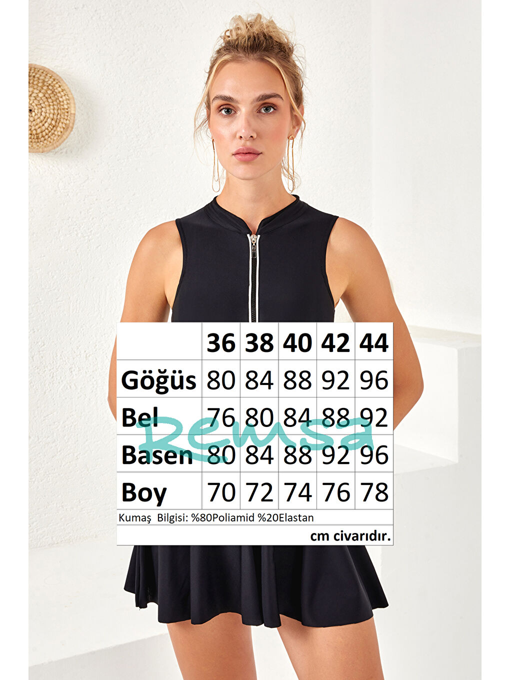 UV Korumalı Önü Fermuarlı Etekli Yüzücü Mayo Elbise Mayo 4160 Siyah-3