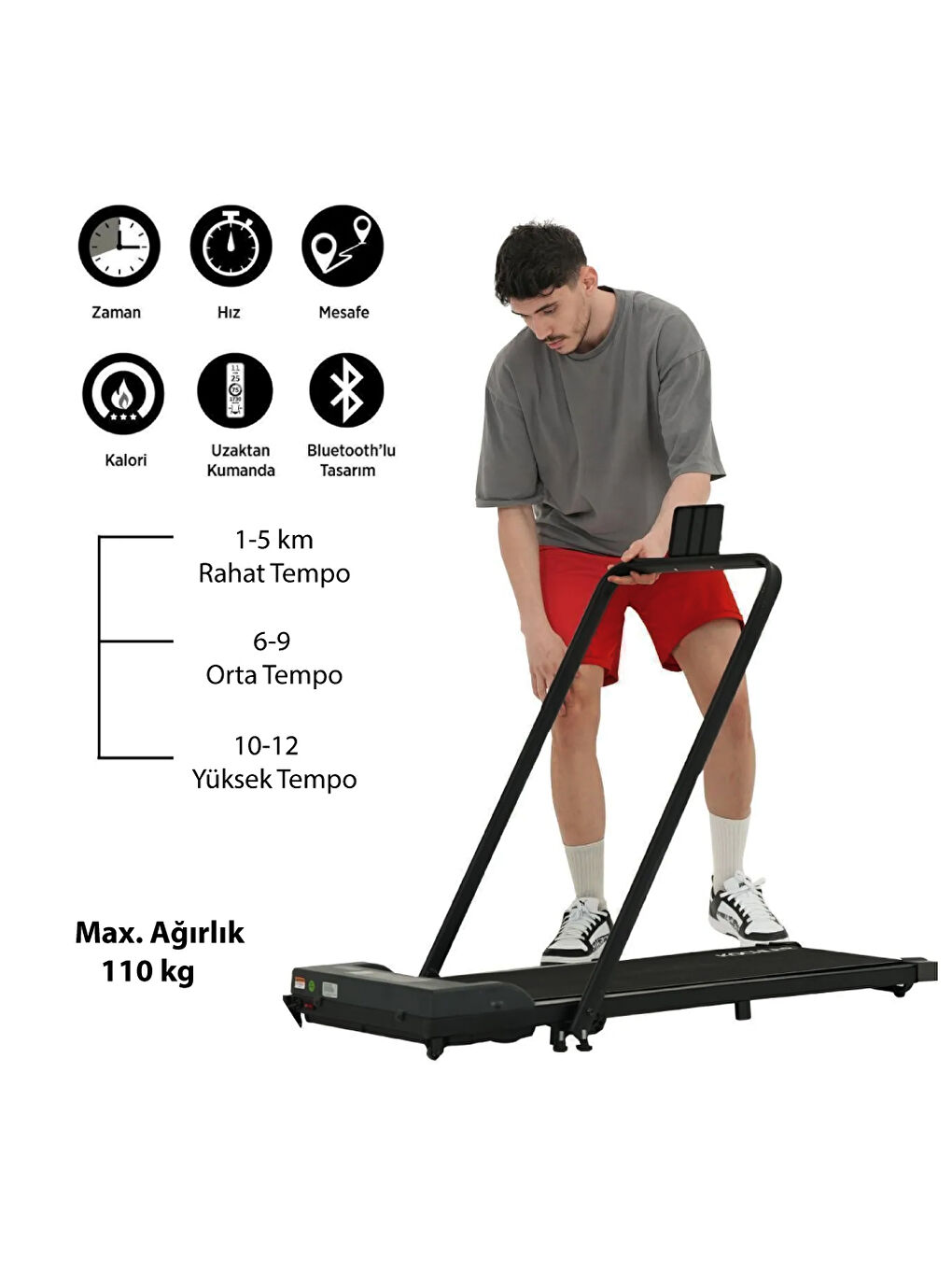 Siyah Pro Ev Tipi 12 Km Hızlı Uygulama Destekli ve Müzikli Uzaktan Kumandalı Koşu Bandı-2