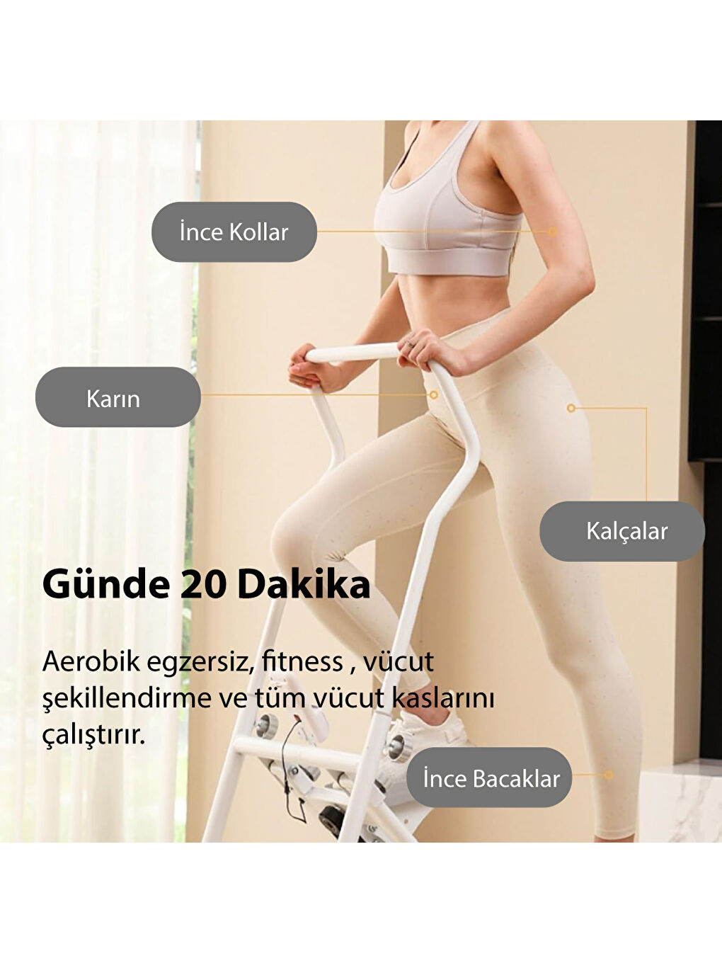 Beyaz Katlanabilir Dikey Tırmanma Egzersiz Aleti - Merdiven Tırmanma Kondisyon Aleti-3