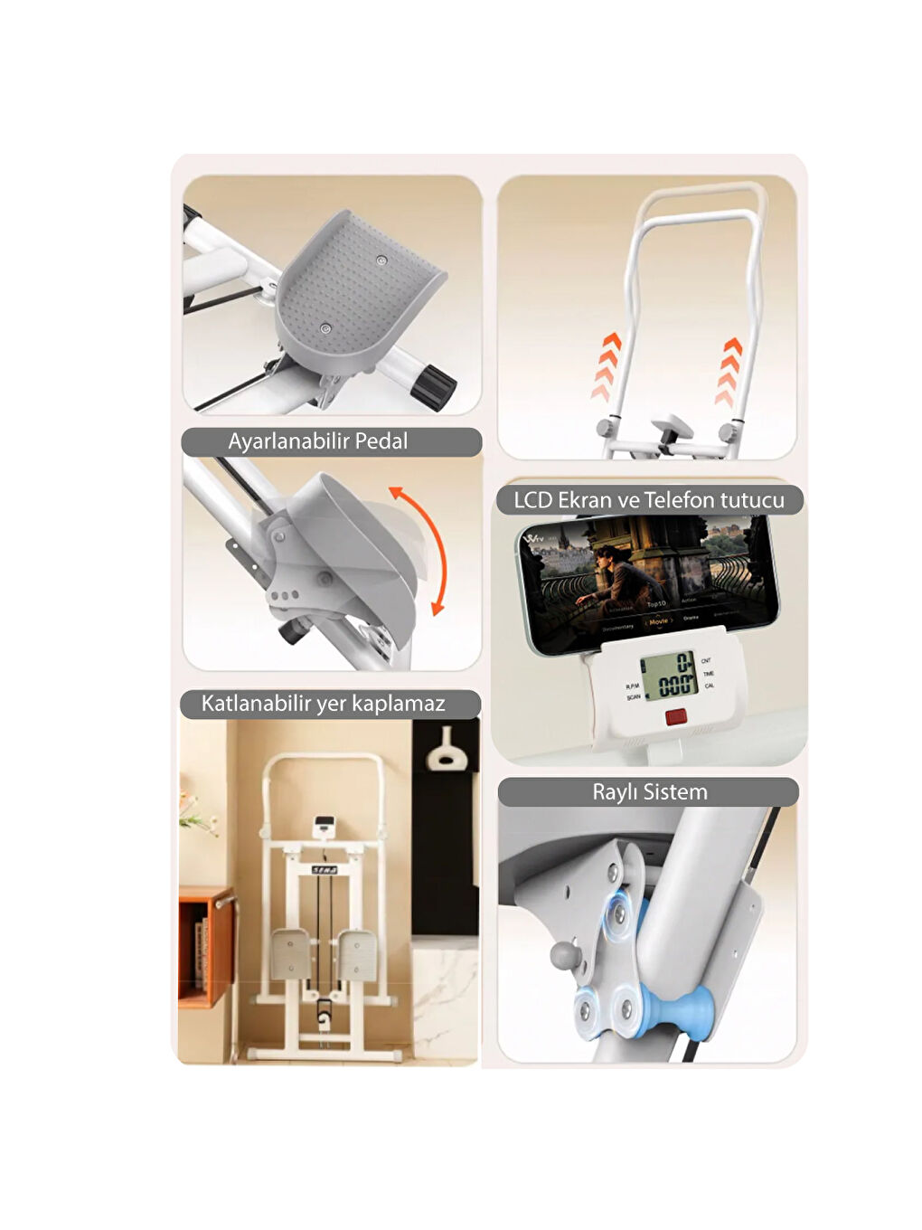 Beyaz Katlanabilir Dikey Tırmanma Egzersiz Aleti - Merdiven Tırmanma Kondisyon Aleti-4