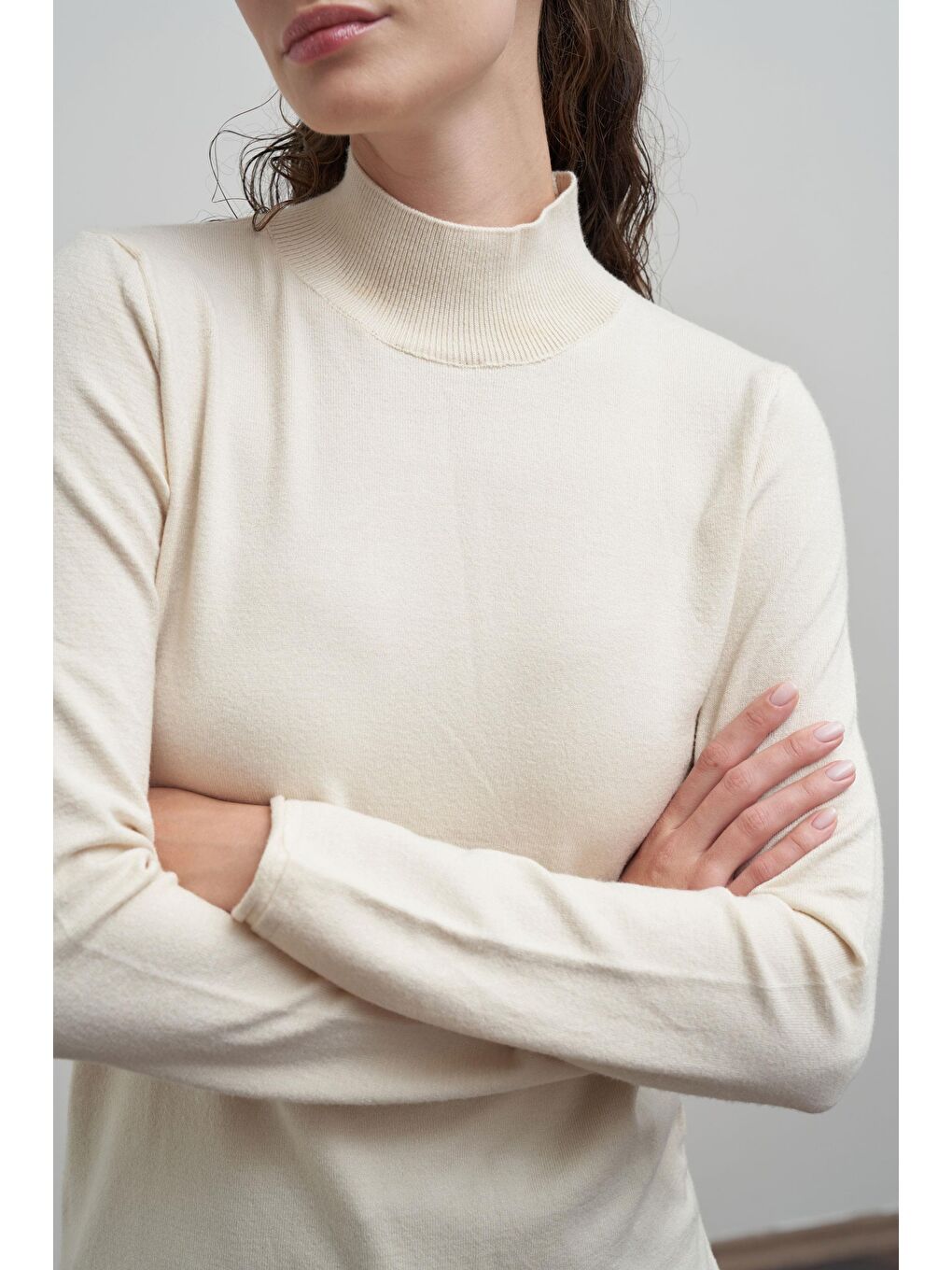 Bej-Yarım Balıkçı Uzun Kol Kazak-4