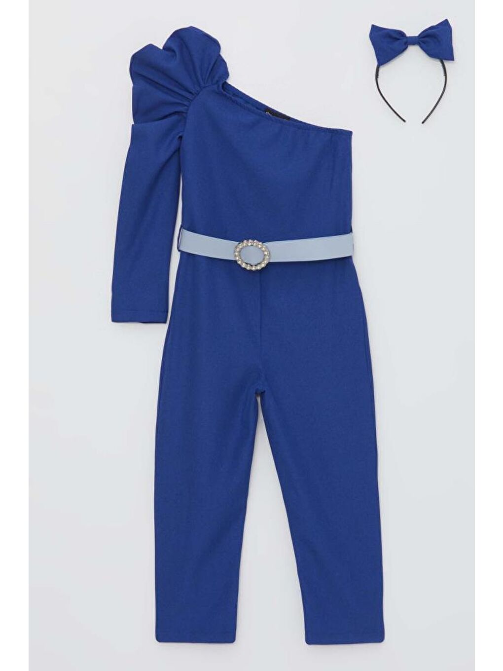 Mavi Kız Çocuk Tek Omuzlu Balon Kollu 3' lü Lacivert Tulum