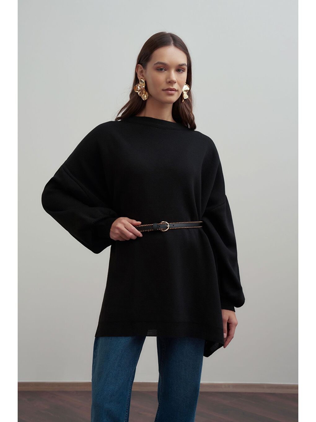 Siyah-Bol Kesim Triko Kazak-3